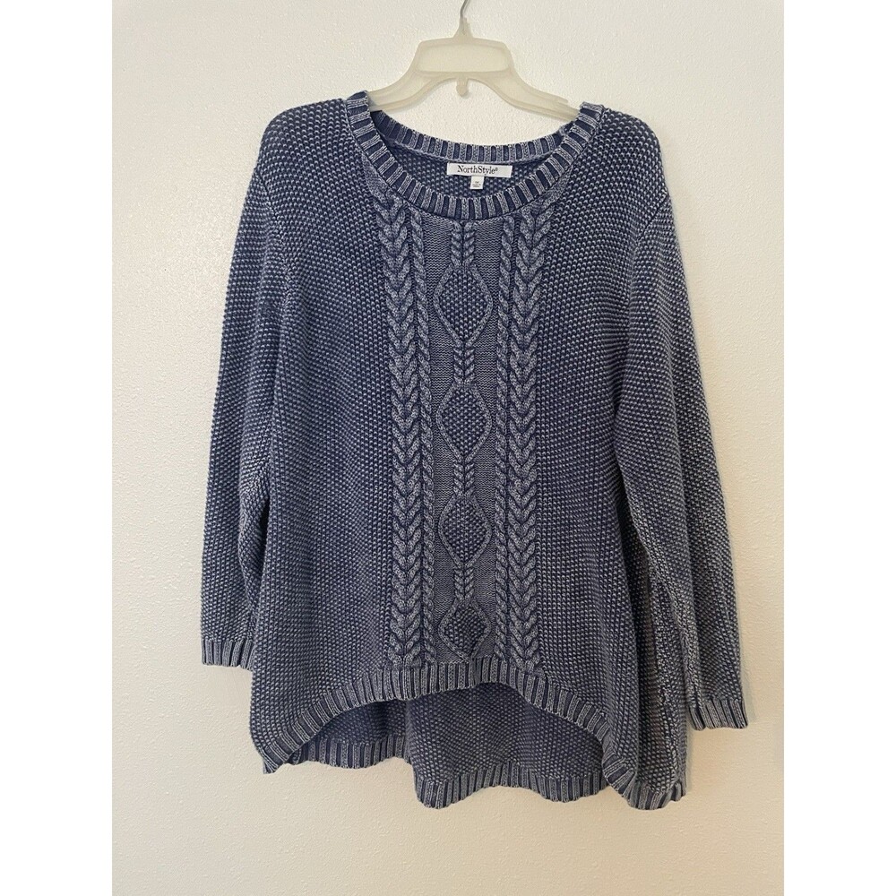 North Style Blue Diamond Cable Knit Sweater Women 1X